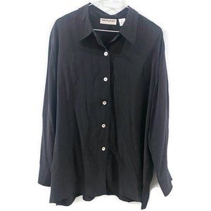 Bloomingdales Black 100% Silk Long Sleeve Button Up XL